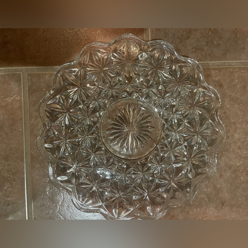 Vintage 1940’s Pressed Glass Cake/Torte Plate Tiffin-Franciscan Clear RARE FIND!